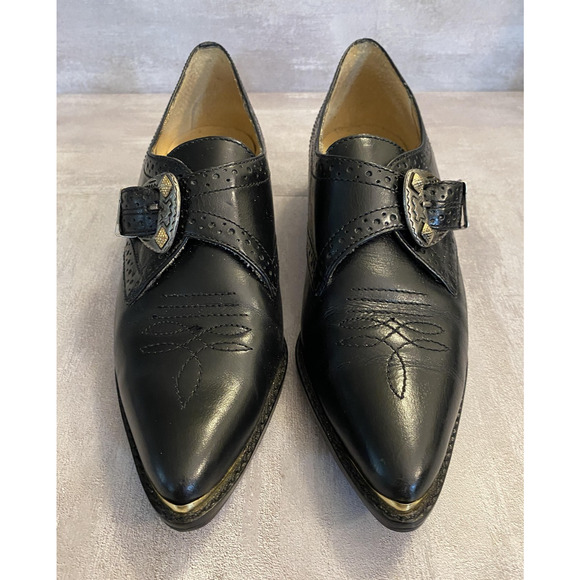 Vintage Nine West Ankle Boots Womens 6 Black Leather Buckle Pointed Toe - Picture 2 of 15